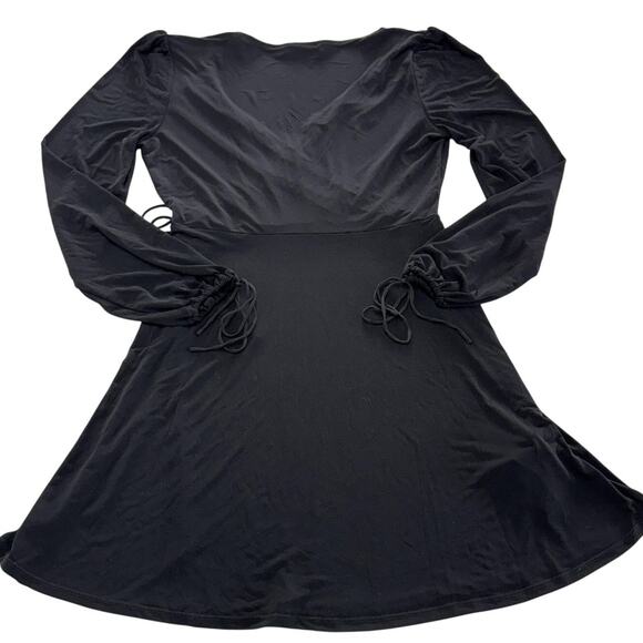 Mango Basics Dress Womens Small Black Long Sleeve Wrap Tie Mini Fit Flare - Picture 2 of 7